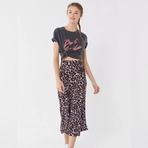 Urban Outfitters Sarin Bias Lilac Slip Midi/Maxi Skirt Leopard Print Satin M NWT